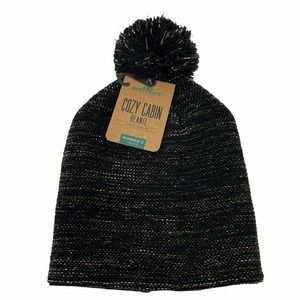 Northeast Outfitters Women’s Cozy Cabin Pom Pom Beanie Black And Gold